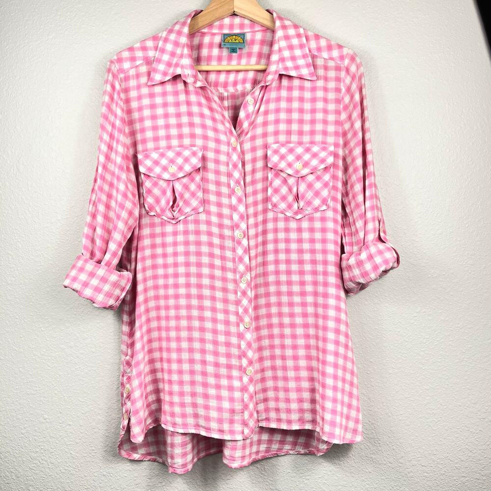 C&C California Women’s Long Sleeve Button Up Shirt Pink Plaid Sz‎ M 100% Cotton - Picture 3 of 12